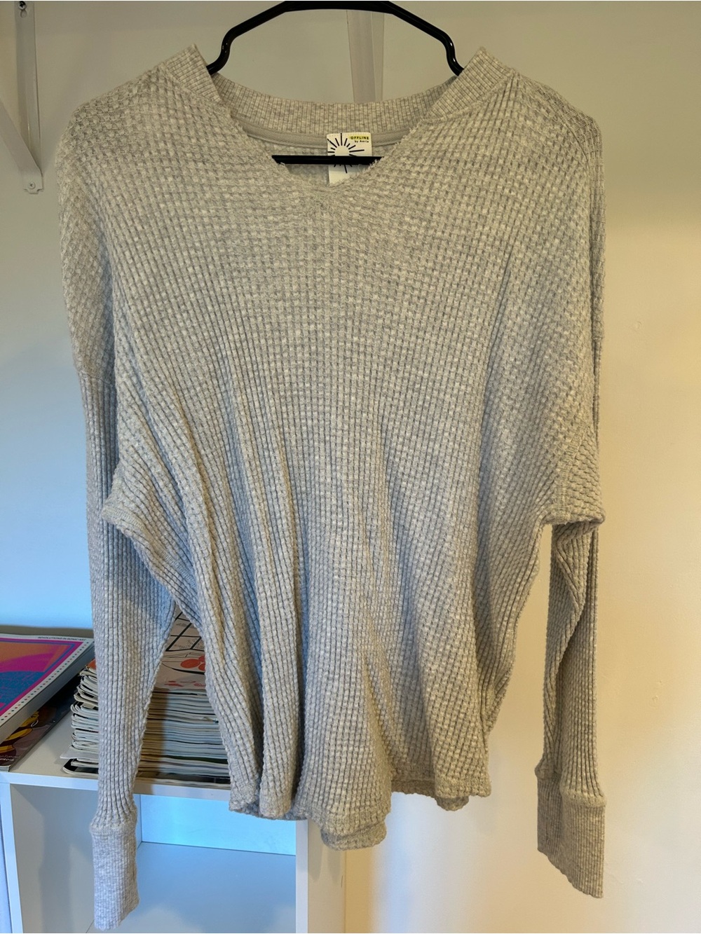 Aerie Wow Waffle Notch Neck Long Sleeve T-Shirt